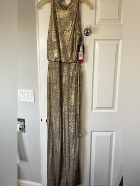 Vince Camuto Metallic Gold Halter Jumpsuit